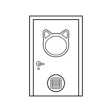 Hand drawn Kids drawing Vector illustration cat lover door Isolated on Whit.. Illustration