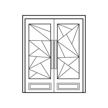 Hand drawn Kids drawing Vector illustration geometric glass double door Iso.. Illustrazione stock