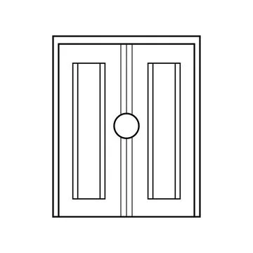 Hand drawn Kids drawing Vector illustration narrow tile double door Isolate.. Illustration