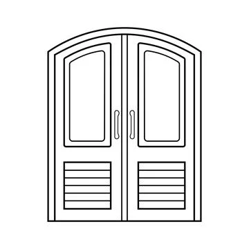 Hand drawn Kids drawing Vector illustration main hall double door Isolated .. Illustration