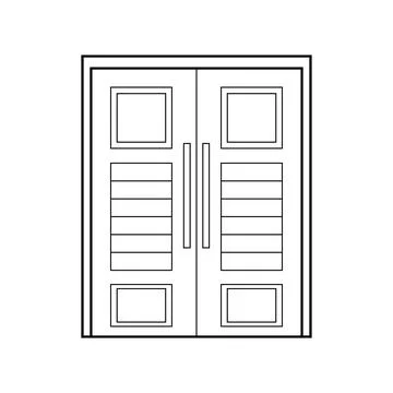 Hand drawn Kids drawing Vector illustration six panel double door Isolated .. Stock Illustration
