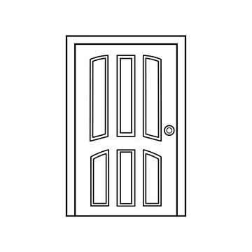 Hand drawn Kids drawing Vector illustration six panel wooden door Isolated .. Stock Illustration
