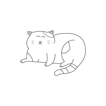 Hand drawn kids drawing Vector illustration cute cat lying down icon in doo.. Illustrazione stock