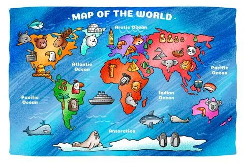 Hand drawn kids map illustration Stock Illustration