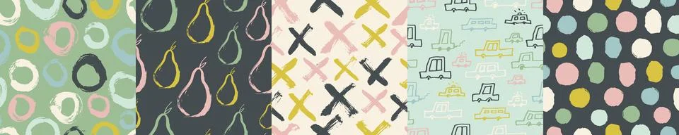 Hand drawn kids pattern set. Stock Illustration