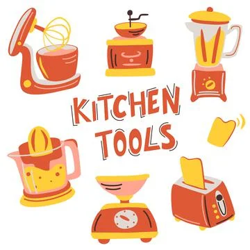 Hand drawn Kitchen appliance set. Vector illustration Equipment, item for coo Stock Illustration