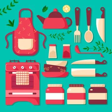 Hand drawn kitchen elements 스톡 일러스트