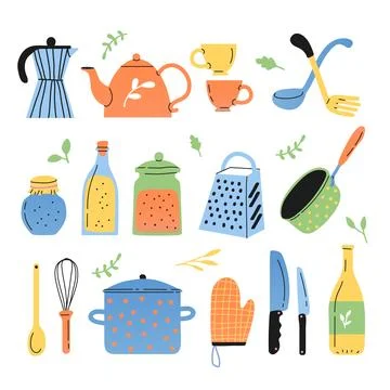 Hand drawn kitchen elements Stock Illustration