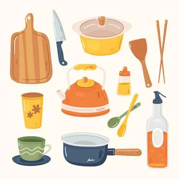 Hand drawn kitchen elements Stock Illustration