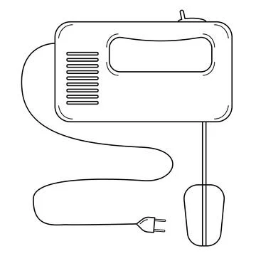 Hand drawn kitchen hand mixer. Tool for whipping products. Doodle style. Vector Stock Illustration