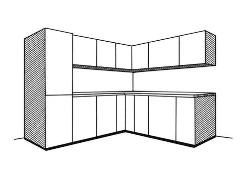 Hand drawn kitchen. Vector illustration in sketch style. Stock Illustration