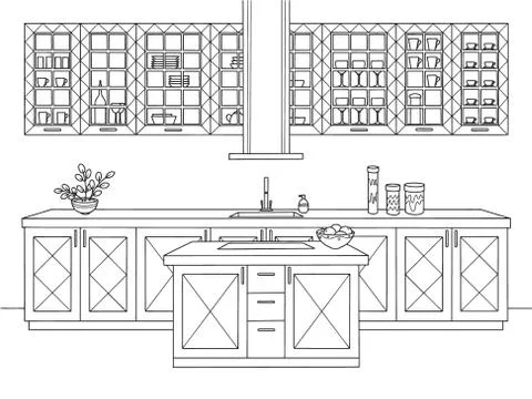 Hand drawn kitchen. Vector illustration in sketch style Stock Illustration