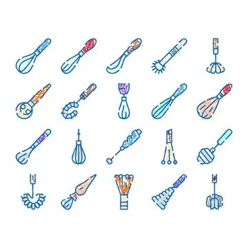 Hand drawn kitchen whisks and cooking tools collection Stockillustratie