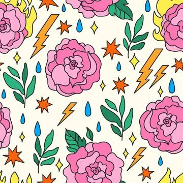 Hand drawn kitschy pattern Stock Illustration