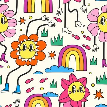 Hand drawn kitschy pattern Stock Illustration
