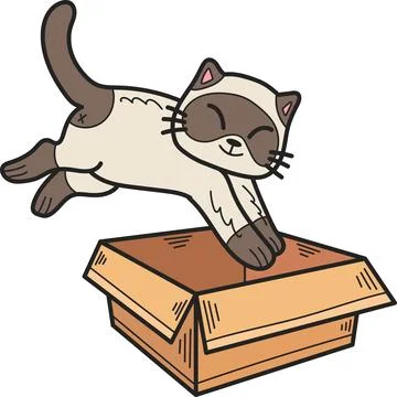 Hand Drawn kitten jumped into the box illustration in doodle style Illustrazione stock