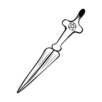 Hand-drawn knife with pentacle on the handle, vector illustration Stock Illustration
