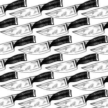 Hand-drawn knifes on transparent backdrop. Sketch style vector background. Se Stock Illustration