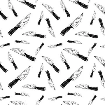 Hand-drawn knifes on transparent backdrop. Sketch style vector background. Se Stock Illustration