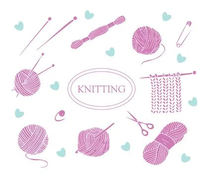 Hand drawn knitting doodles Stock Illustration