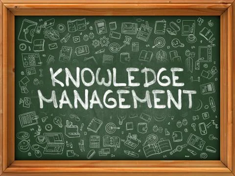 Hand Drawn Knowledge Management on Green Chalkboard Stock Illustration