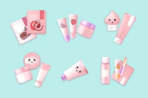 Hand drawn korean beauty element collection Stock Illustration