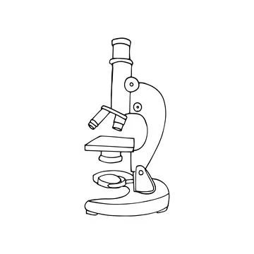 Hand-drawn lab microscope to magnify bacteria size under the lens. Isolated.. Stock Illustration