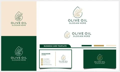 Hand drawn label of extra virgin olive oil logo with business card template Stock Illustration