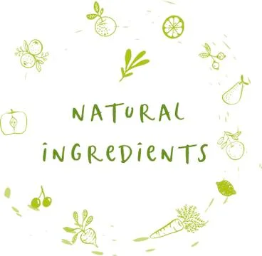 Hand drawn labels and elements collection for organic food and drink, natural Stock Illustration