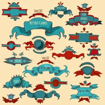 Hand Drawn Labels Colored Stock Illustration