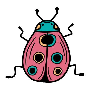 A hand-drawn ladybug. Design elements for Valentines Day. Vector illustration Illustrazione stock