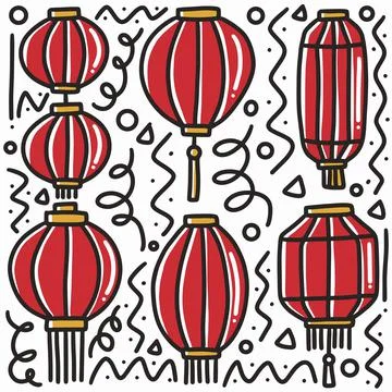 Hand drawn lampion doodle set Stock Illustration
