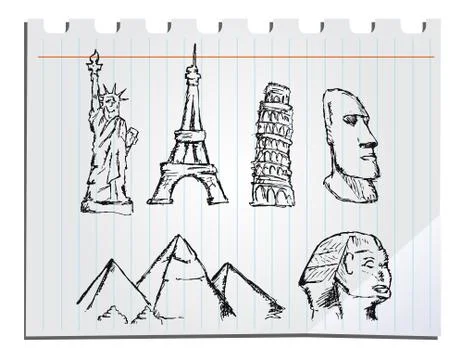 Hand drawn landmarks Stock Illustration