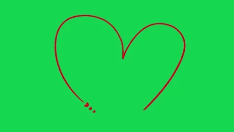 Hand Drawn Large Red Heart Outline Animation on Green Screen Overlay Stock Footage 334608769