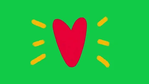 Hand Drawn Large Red Heart with yellow shine Animation on Green Screen Overlay 動画素材 336579076