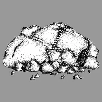 Hand drawn large stone boulder points. Doodle heaps of points rocks painted i Stock Illustration
