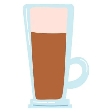 Hand drawn latte coffee in glass. Flat vector illustration of hot drink icon, Stock Illustration