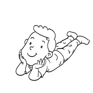 Hand drawn of a laying boy-Vector Illustration Stock Illustration