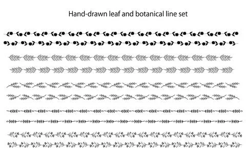 Hand-drawn leaf and botanical line set Stock Illustration