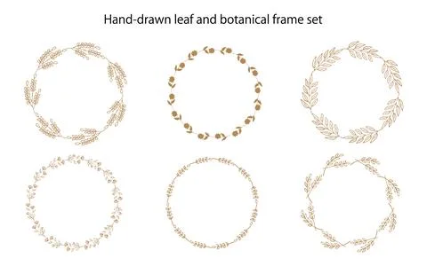 Hand-drawn leaf and botanical frame set Stock Illustration