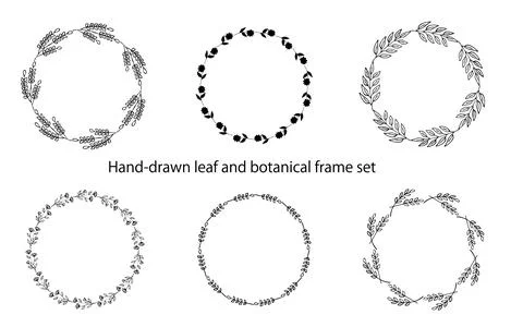 Hand-drawn leaf and botanical frame set Stock Illustration