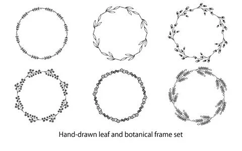 Hand-drawn leaf and botanical frame set Stock Illustration