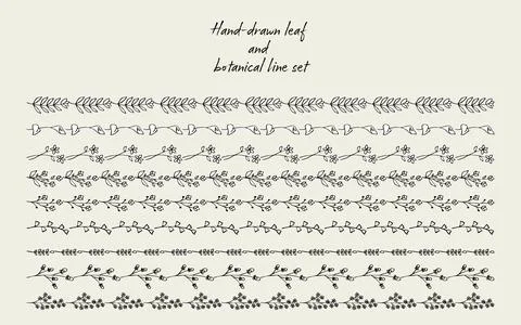 Hand-drawn leaf and botanical line set Stock Illustration
