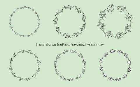 Hand-drawn leaf and botanical frame set Stock Illustration