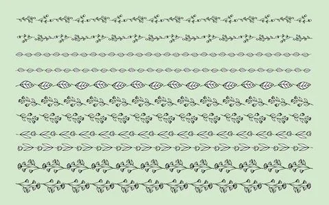 Hand-drawn leaf and botanical line set Stock Illustration