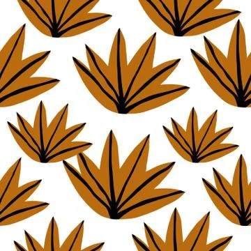 Hand drawn leaf fabric textile design on white background. Doodle yellow leav Stock Illustration