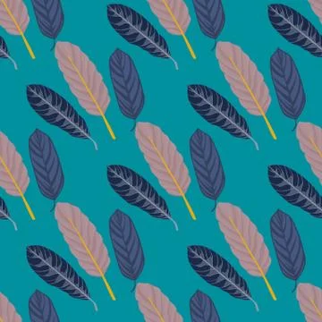 Hand drawn leaf figures seamless doodle pattern. Stylized navy blue and light Illustrazione stock