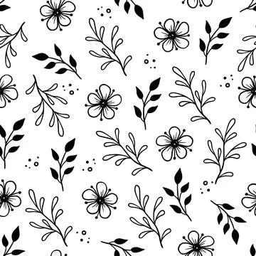 Hand drawn leaf, flower seamless pattern Stock Illustration