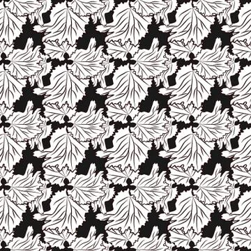 Hand drawn leaf seamless pattern on black background. Stock Illustration