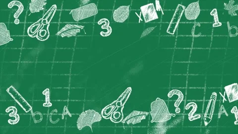 Hand Drawn learning symbol chalk texture on school Chalkboard Stock Footage 303552687